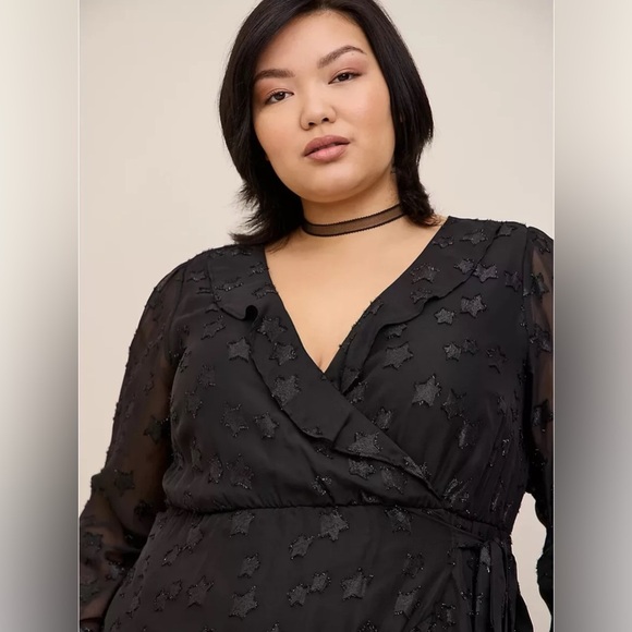 Torrid Mini Clip Star Surplice Ruffle Mini Dress Long Sleeve Ruffle Plus Size - Picture 3 of 14